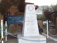 Memorial monument in front of the community building in Sarti