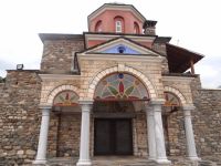 The impressive and colorful main entrance of the monastery of Timiou Prodromou 