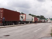 Queue of trucks at the checkpoints at the Promachonas Border Station