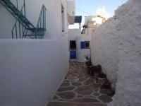 Traditional cycladic houses and flowers in Kastro, Sikinos