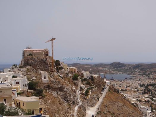 The back side of Ano Syros and in the background  is Hermoupolis