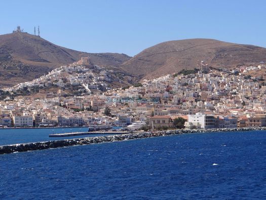 Hermoupolis and on the left up the hill Ano Syros